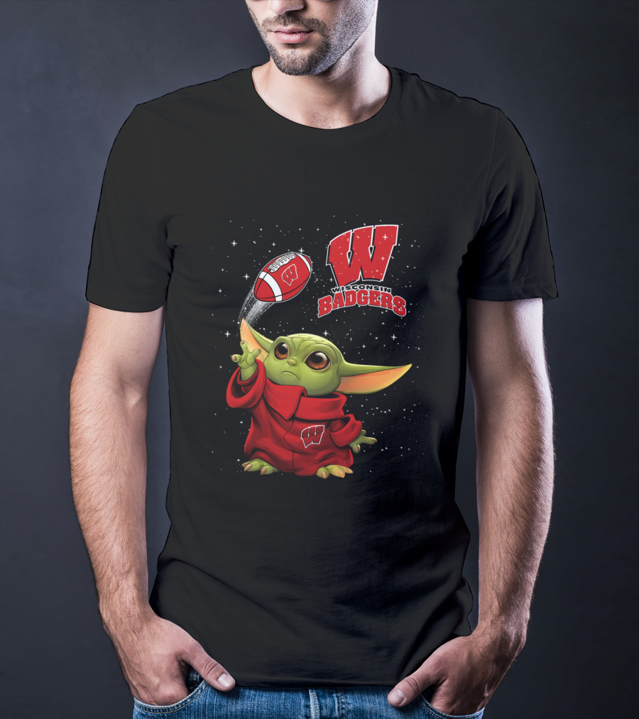 Wisconsin Badgers Baby Yoda Football Star Wars Crossover T-Shirt