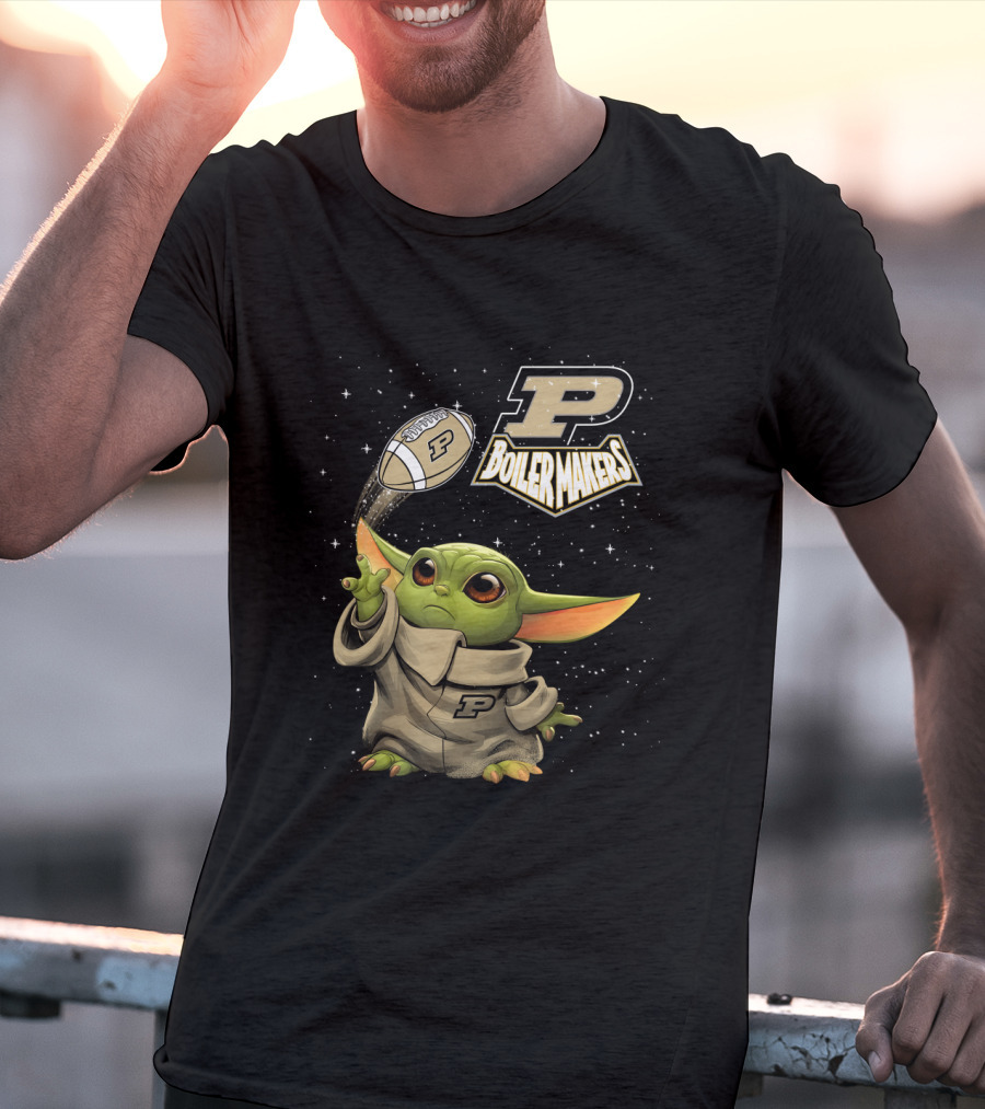 Baby Yoda Football Fantasy With Purdue Boilermakers T-Shirt