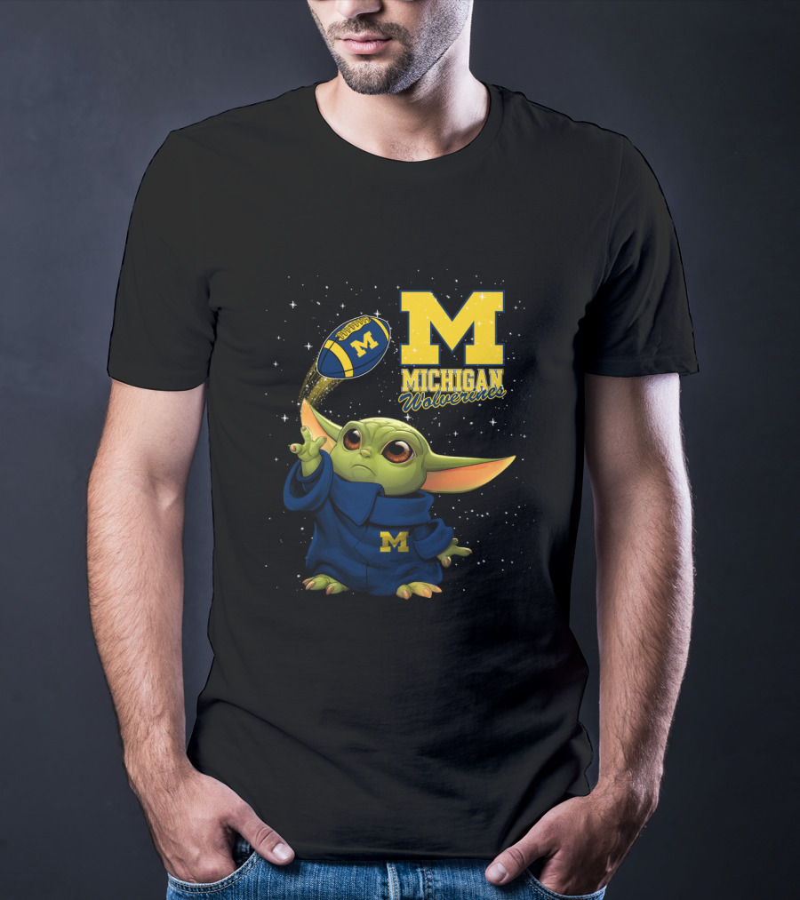 Baby Yoda Michigan Wolverines Football Fan Gear Featuring Iconic Team Spirit T-Shirt