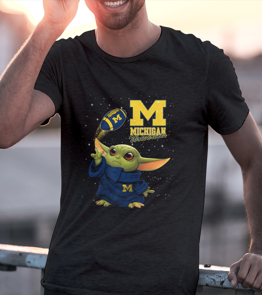 Baby Yoda Michigan Wolverines Football Fan Gear Featuring Iconic Team Spirit T-Shirt