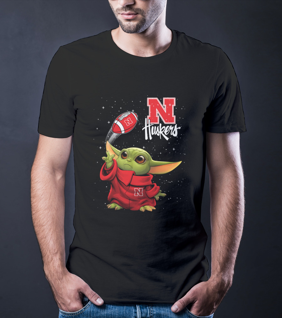 Baby Yoda Nebraska Cornhuskers N Huskers Football Throw T-Shirt