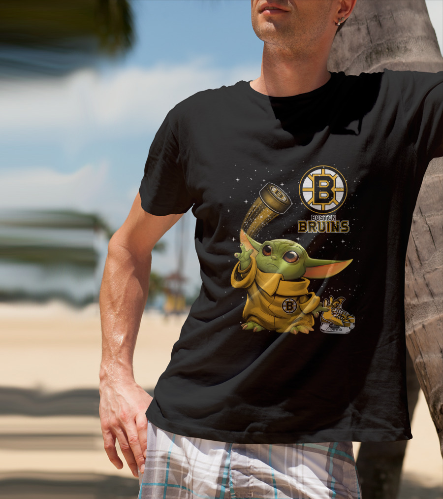 Boston Bruins Baby Yoda Star Wars NHL Crossover T-Shirt