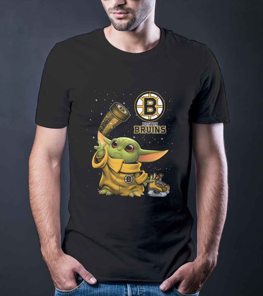 Boston Bruins Baby Yoda Star Wars NHL Crossover T-Shirt