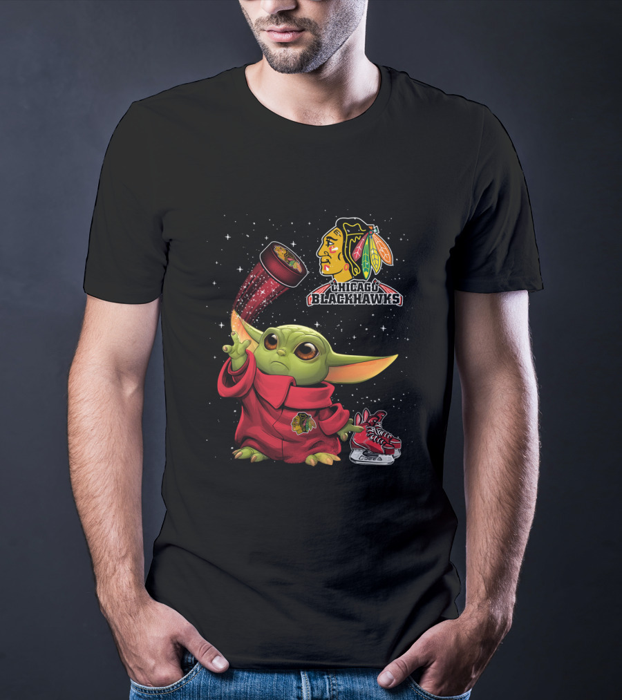 Baby Yoda Chicago Blackhawks Hockey Magic T-Shirt