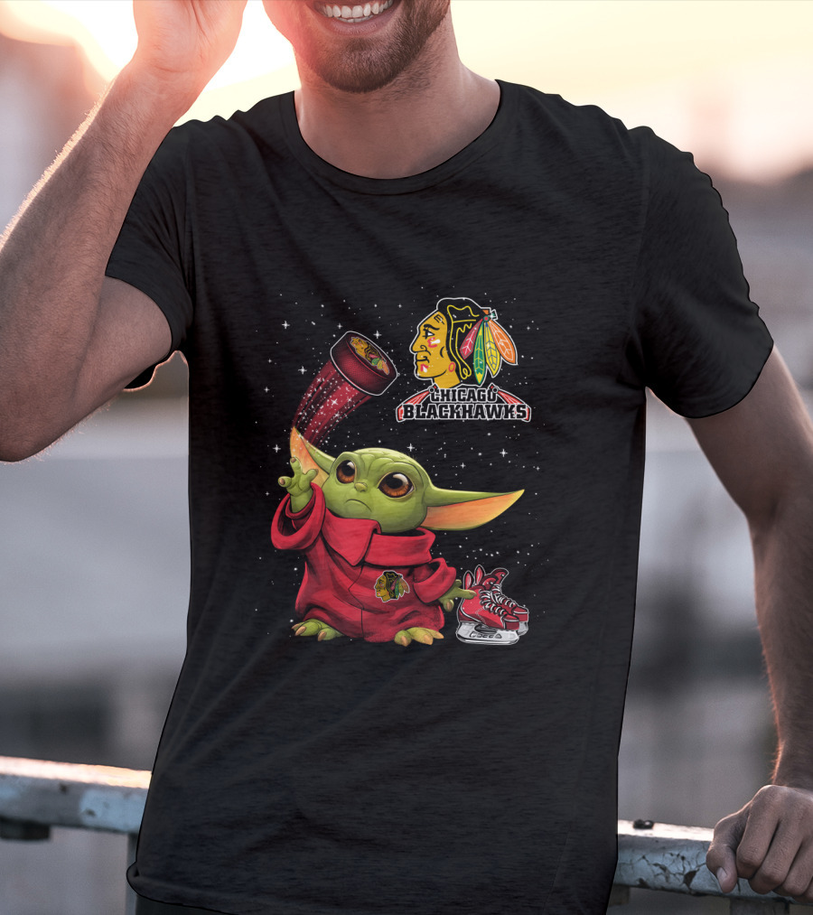 Baby Yoda Chicago Blackhawks Hockey Magic T-Shirt