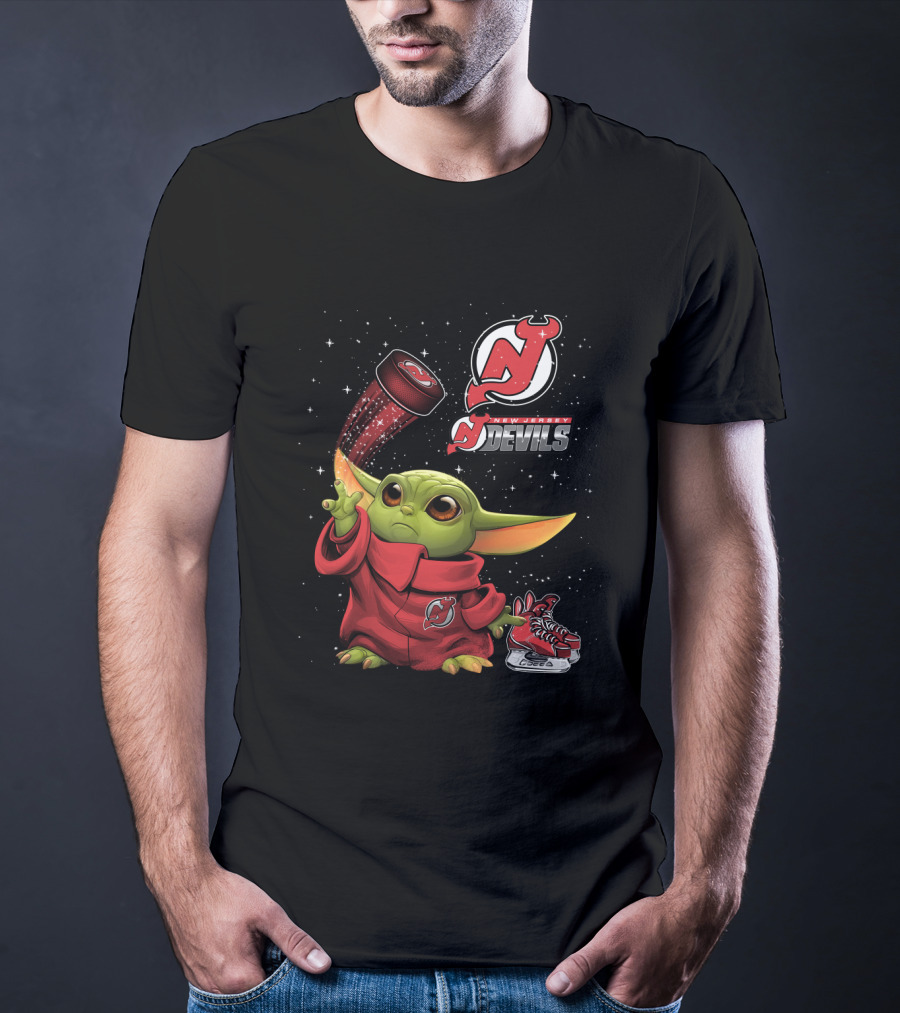 Baby Yoda With New Jersey Devils Hockey Elements T-Shirt
