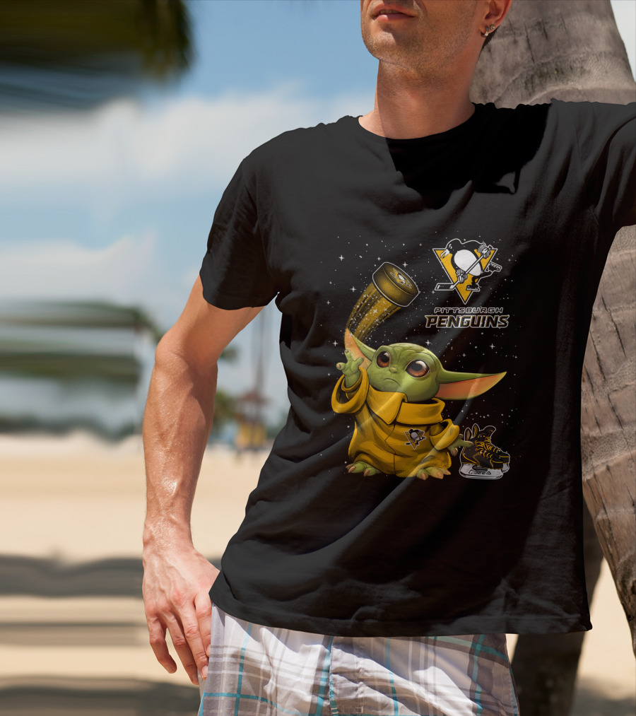 Pittsburgh Penguins Baby Yoda Hockey Star Wars Crossover T-Shirt