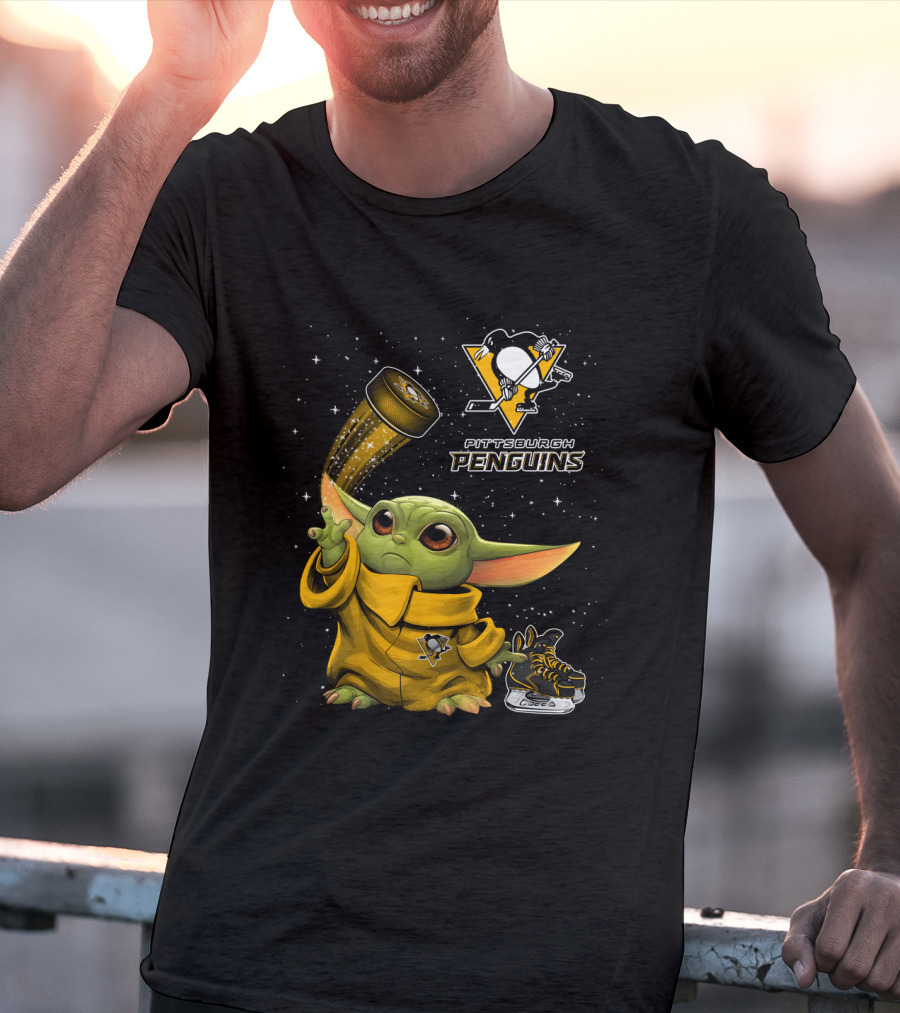 Pittsburgh Penguins Baby Yoda Hockey Star Wars Crossover T-Shirt