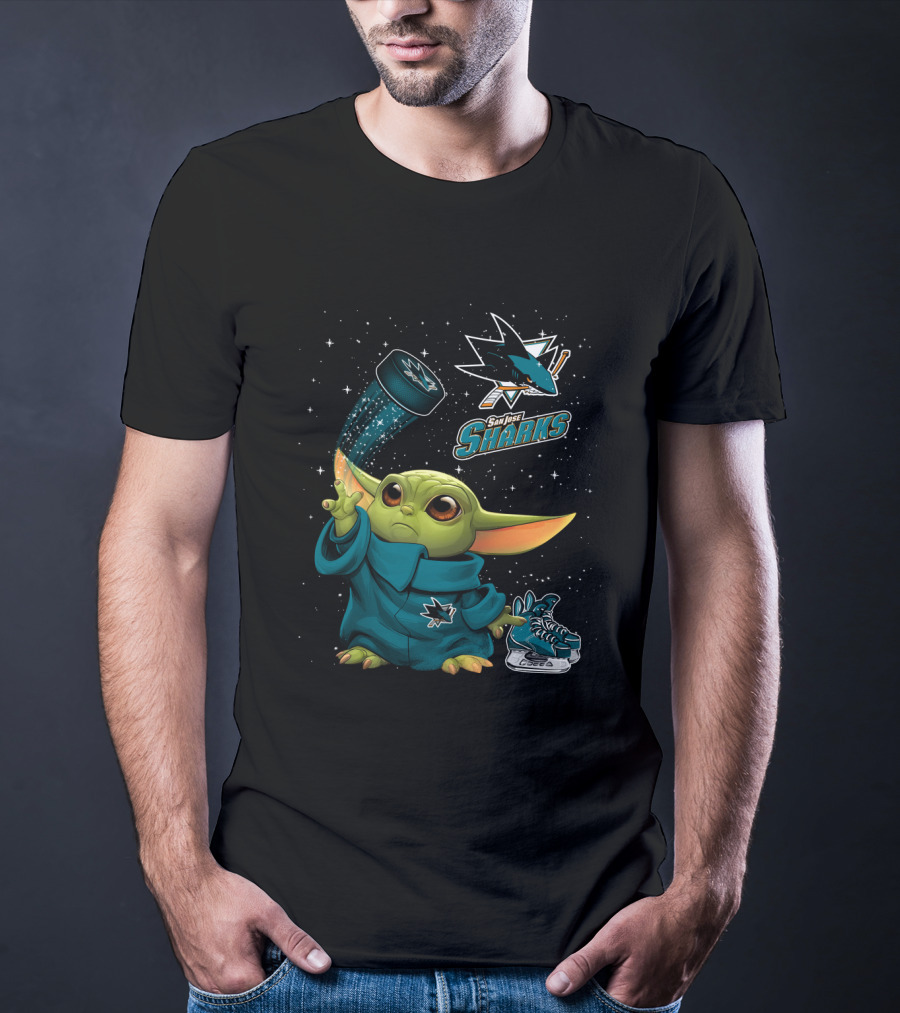 Baby Yoda San Jose Sharks Force Hockey Star Wars Crossover T-Shirt