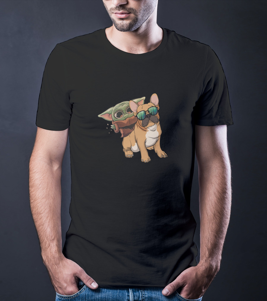 Bulldog Riding With Baby Alien In Sunglasses T-Shirt