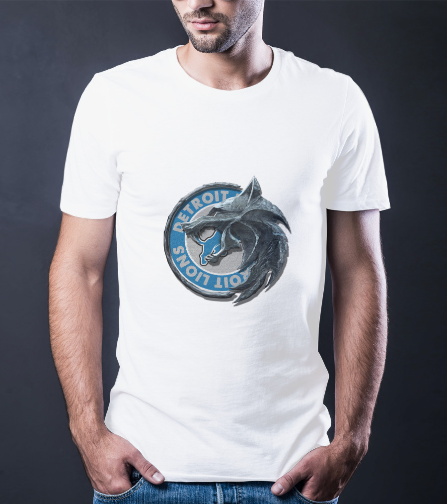 Detroit Lions Nfl Football Team Logo With Stylized Wolf Head T-Shirt
