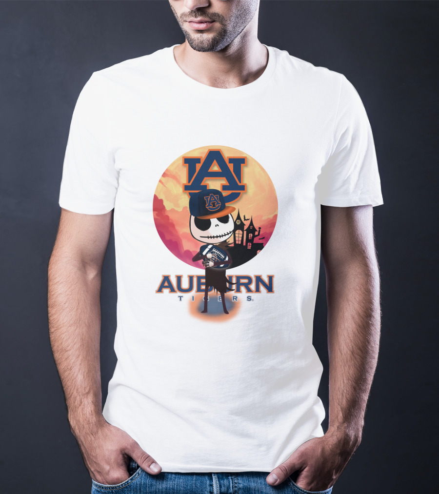 Auburn Tigers Halloween Skeleton Jack O'lantern Football T-Shirt