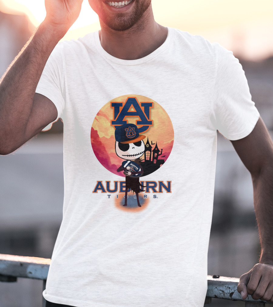 Auburn Tigers Halloween Skeleton Jack O'lantern Football T-Shirt