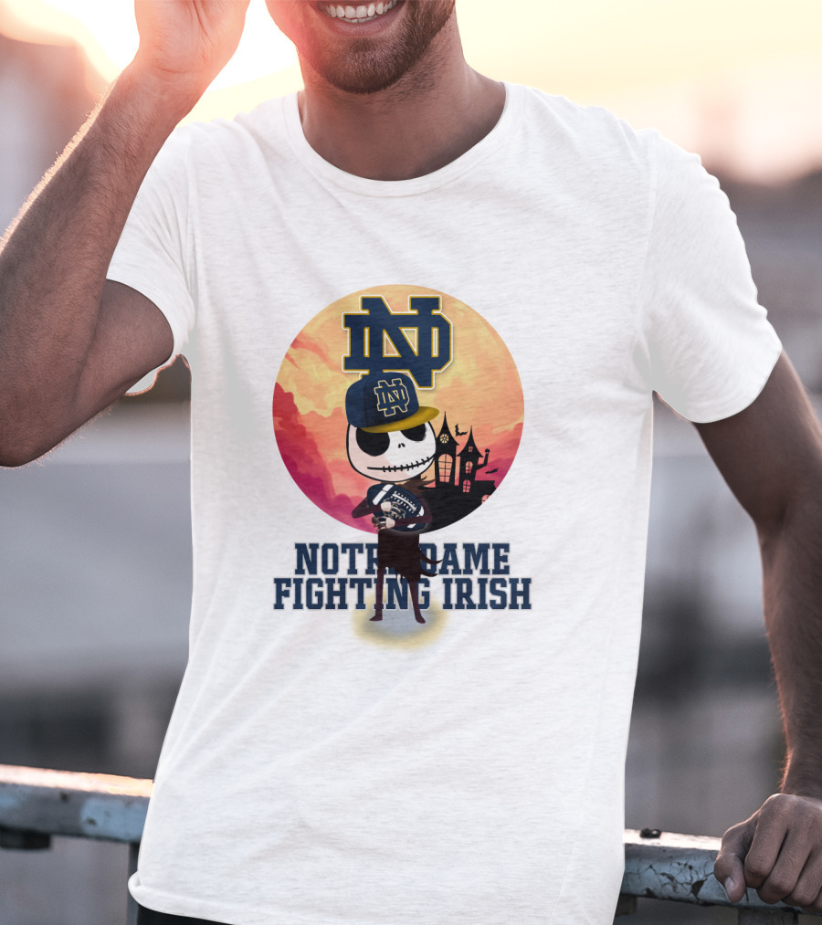 Notre Dame Fighting Irish Skull Fan With Stadium And Nd Cap T-Shirt