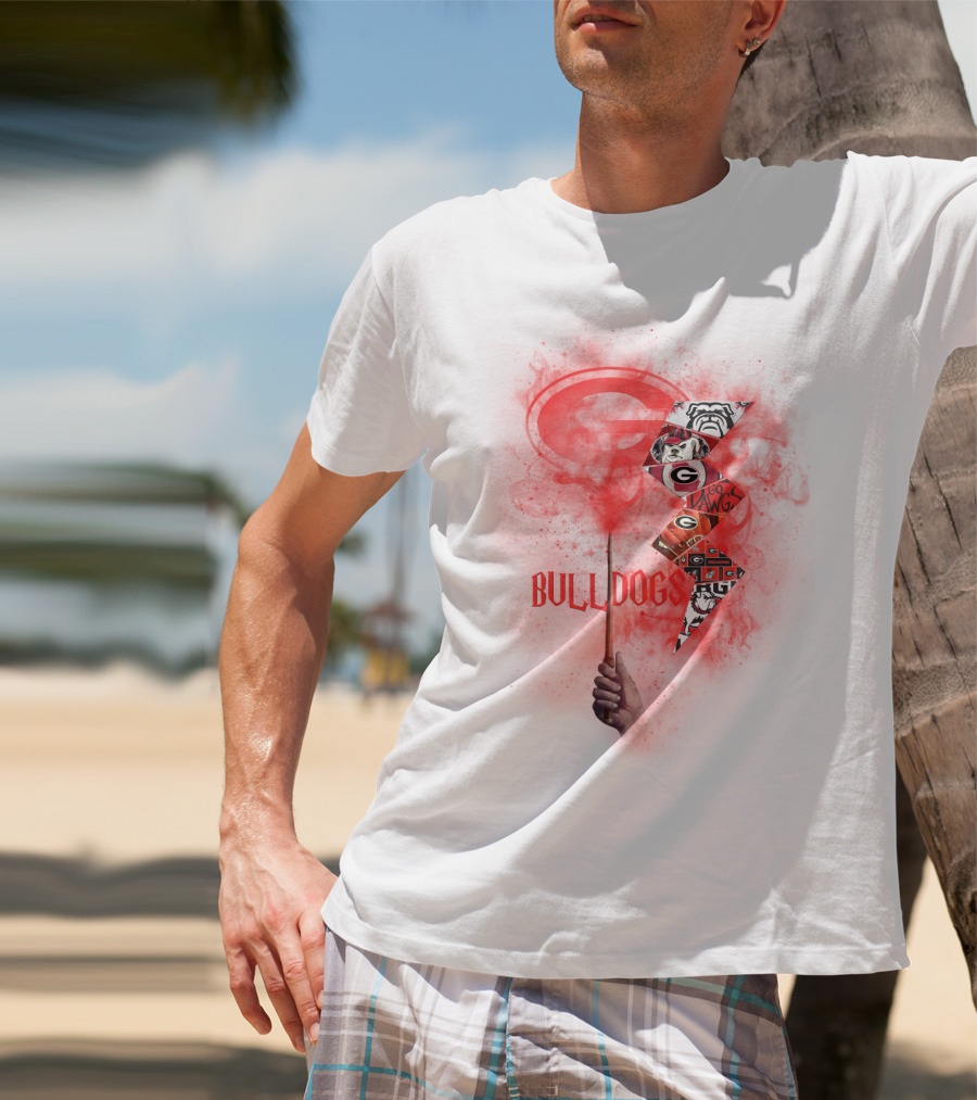 Georgia Bulldogs Logo 60 Dawgs Hand Holding Red Smoke Wand T-Shirt