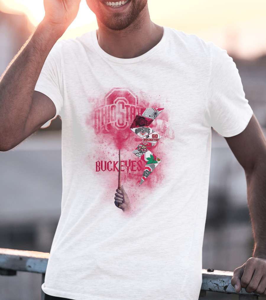 Ohio State Buckeyes Logo And Symbols Collage With Scarlet Smoke T-Shirt