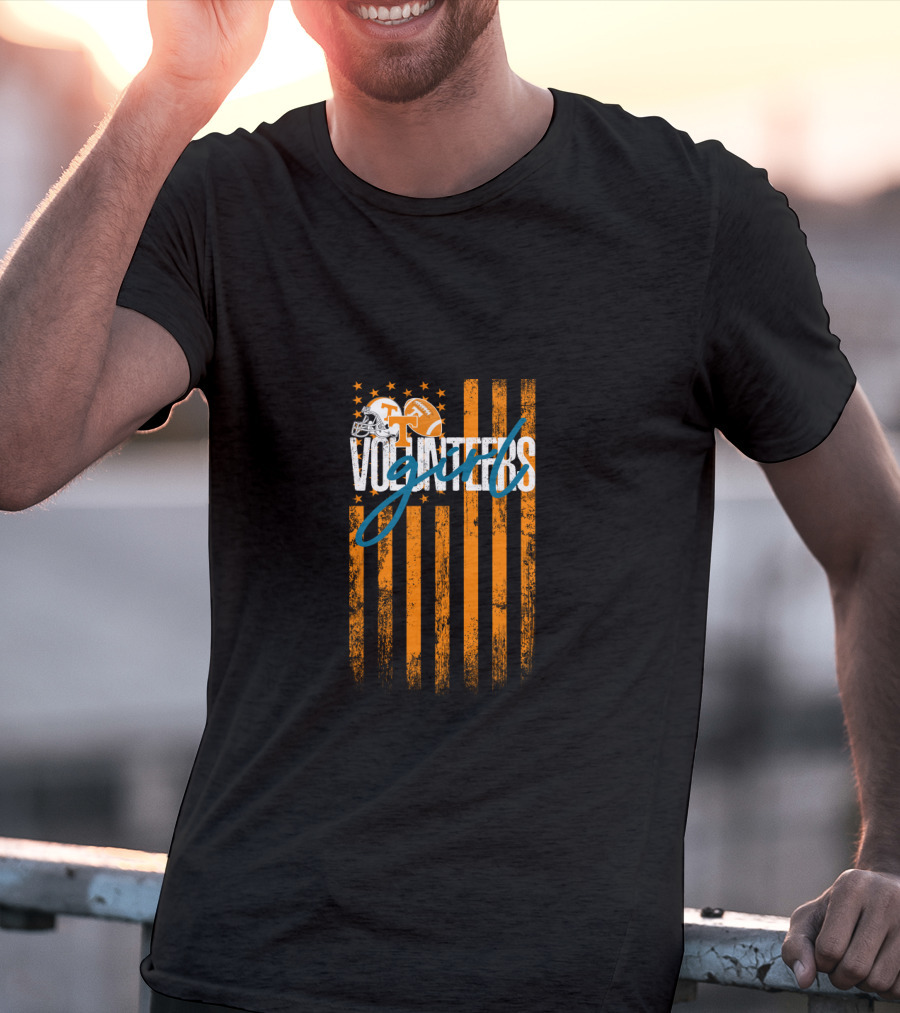Volunteers Football Flag Stripes Helmet Tennessee T-Shirt