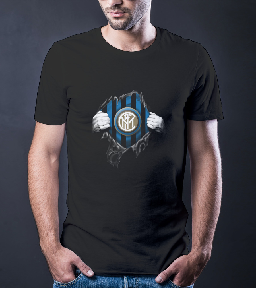 Internazionale Black Blue Stripes Emblem T-Shirt