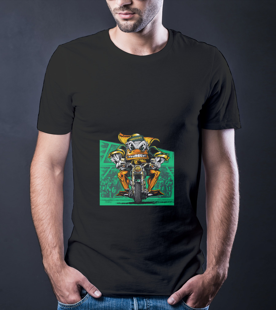 Oregon Duck Riding Motorcycle Bold 2007 Retro Style T-Shirt