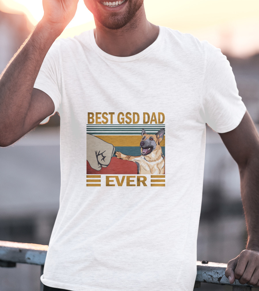 Best Gsd Dad Ever Fist Bumping German Shepherd Striped T-Shirt