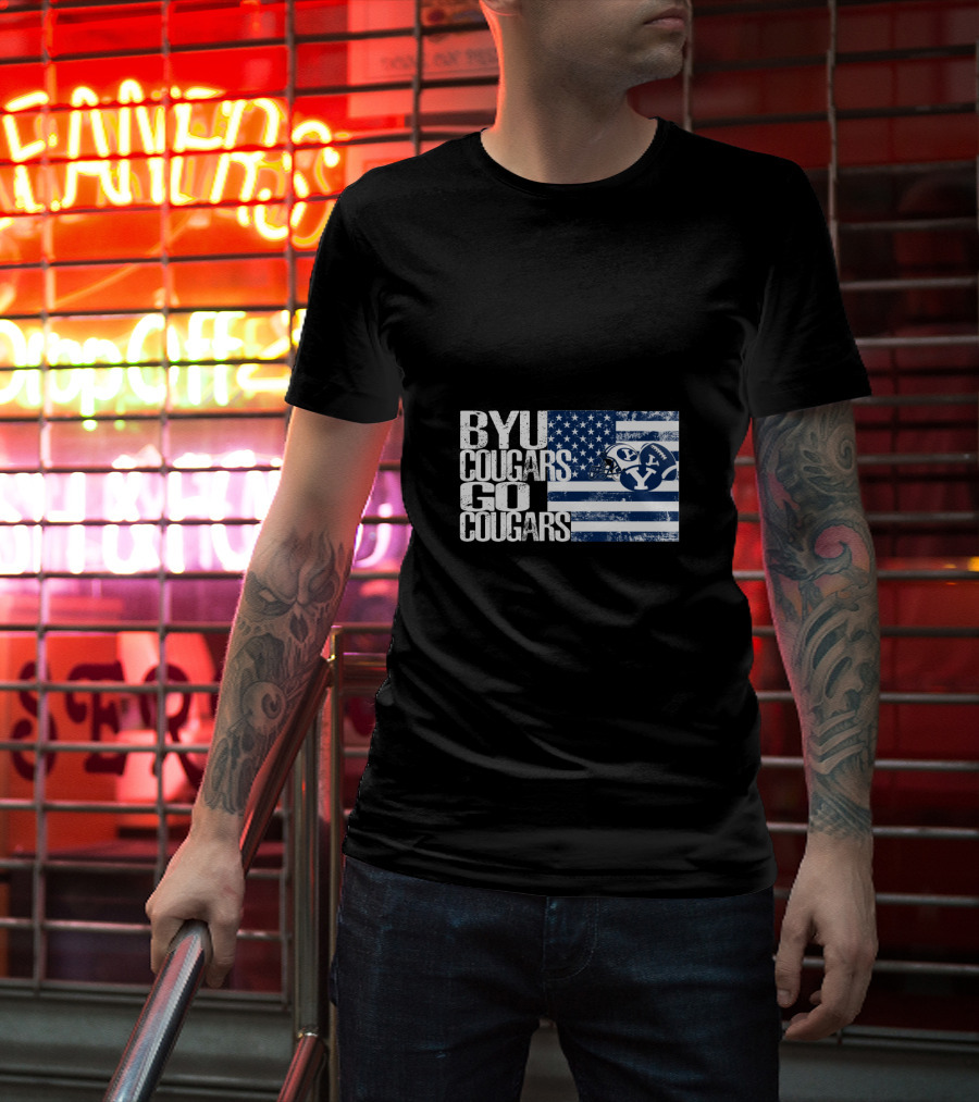 Byu Cougars Go Cougars American Flag T-Shirt
