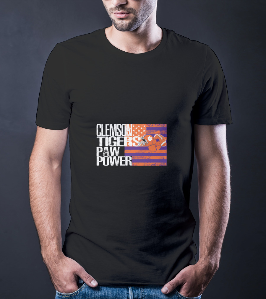 Clemson Tigers Paw Power American Flag T-Shirt