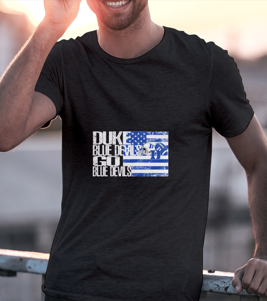 Duke Blue Devils Go Blue Devils Usa Flag Football Helmet T-Shirt
