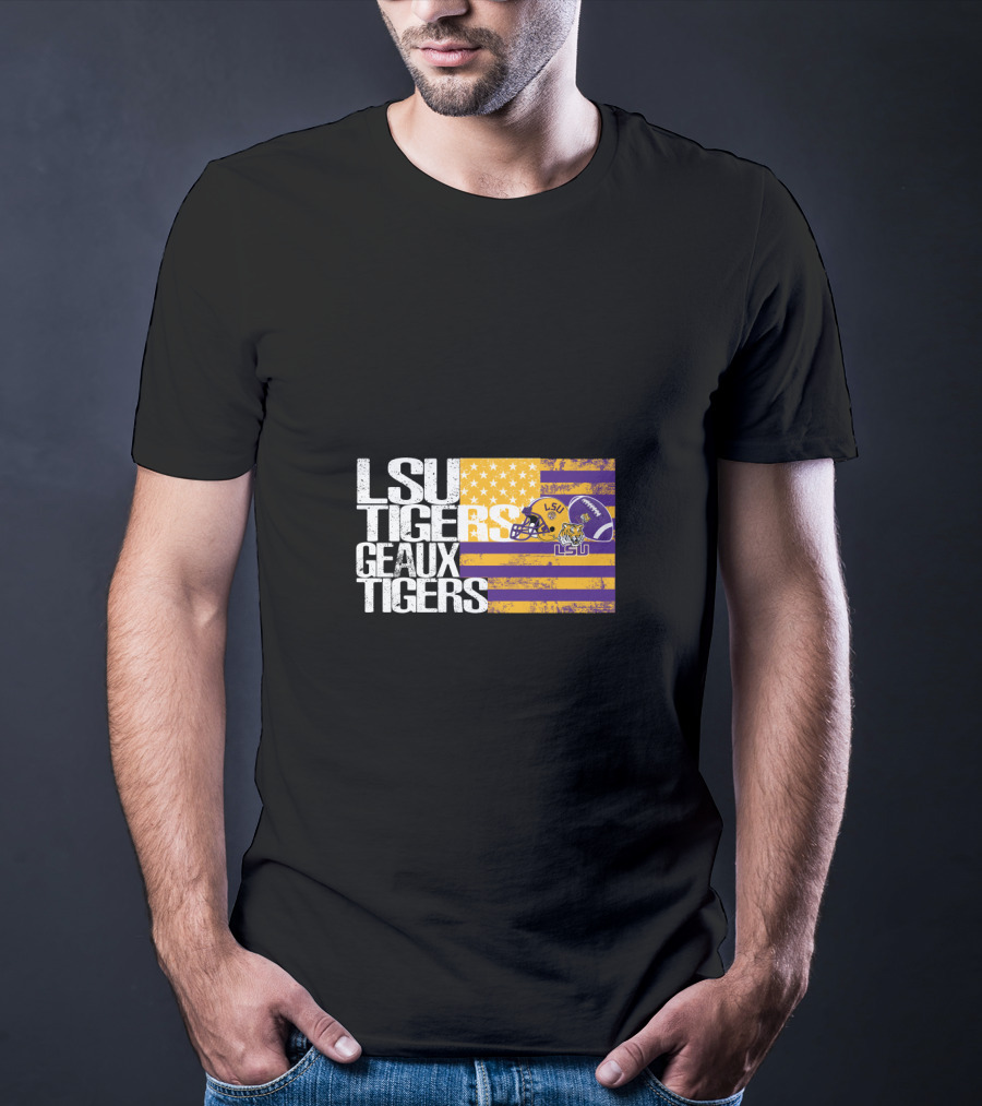 Lsu Tigers Geaux Tigers Purple And Gold Stripes Football Helmet T-Shirt