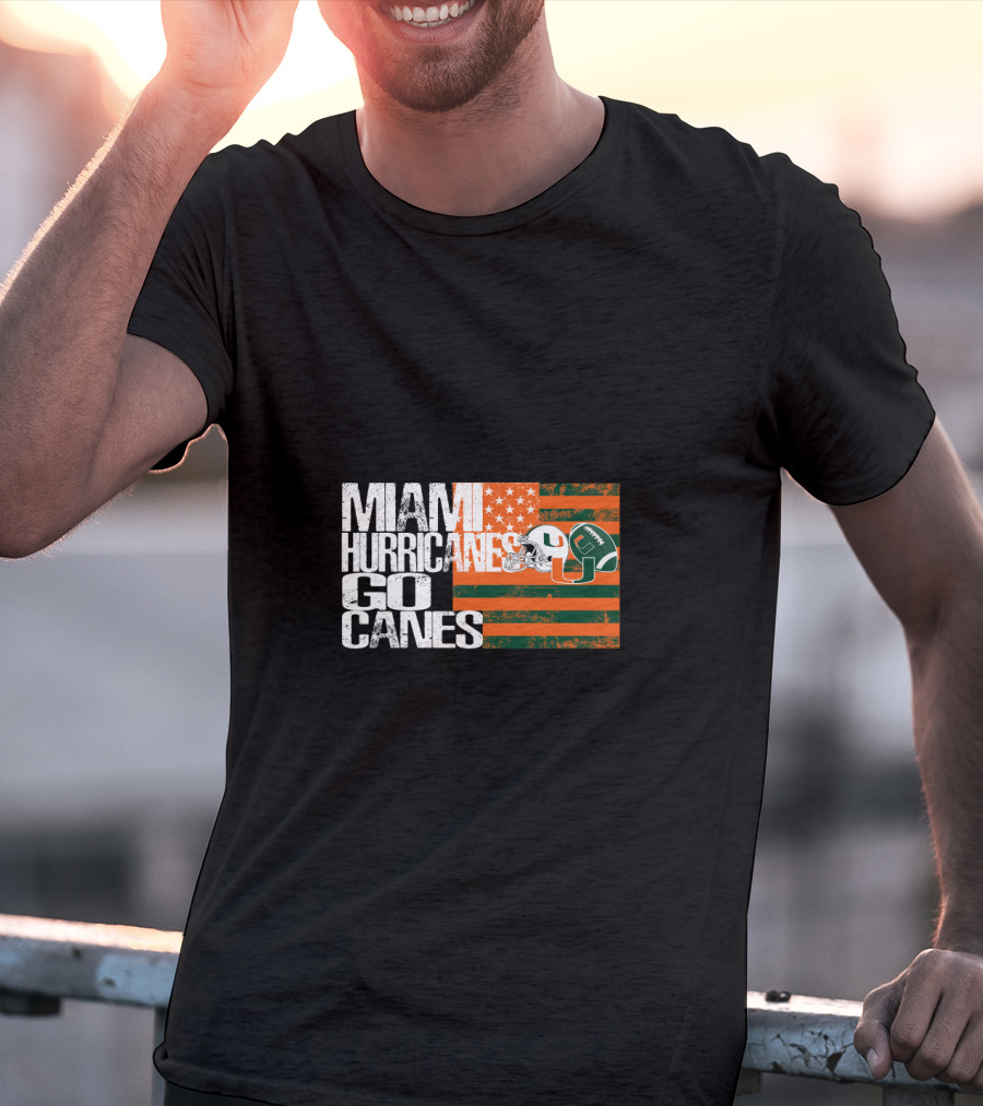 Miami Hurricanes Go Canes American Flag Football Helmets T-Shirt