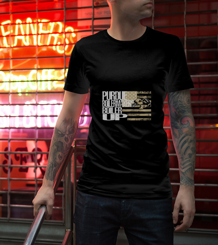 Purdue Boilermakers Boiler Up American Flag Football Helmet T-Shirt
