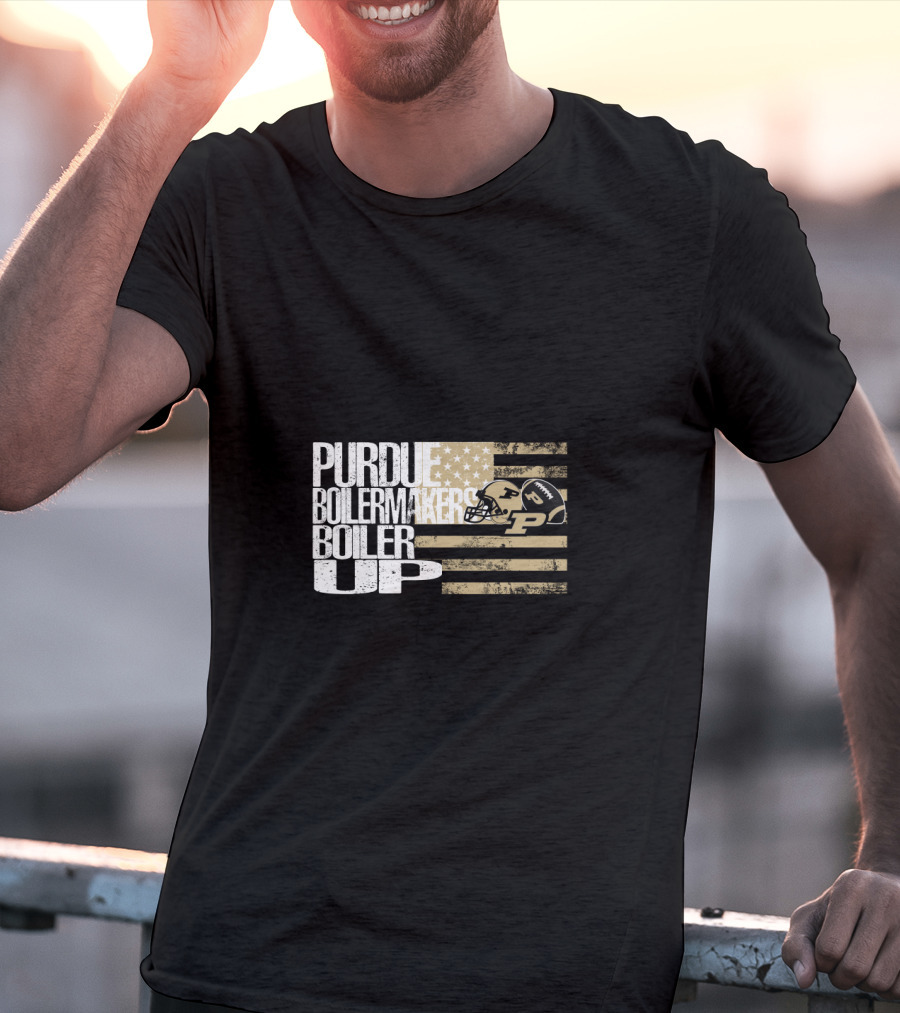 Purdue Boilermakers Boiler Up American Flag Football Helmet T-Shirt