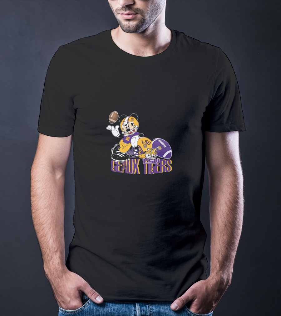 Lsu Geaux Tigers Football Mickey Lsu Tiger Helmet And Football T-Shirt