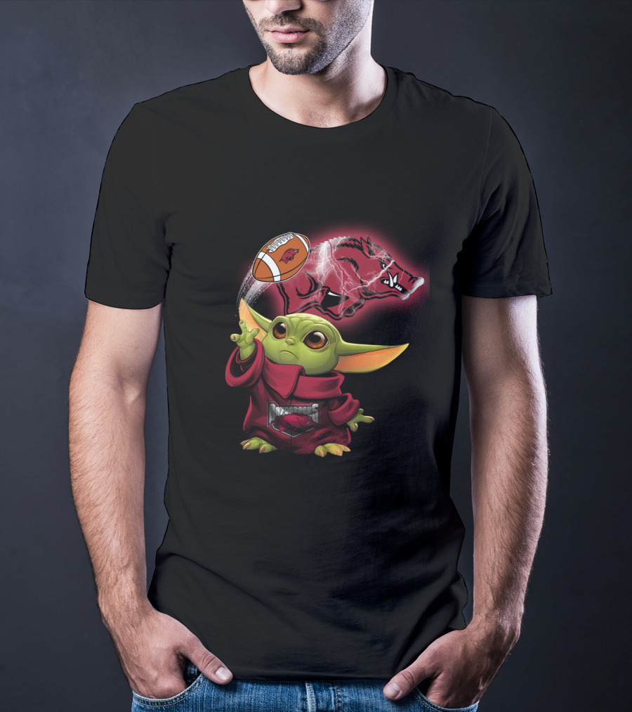 Baby Yoda Razorbacks Football Magic Charm T-Shirt