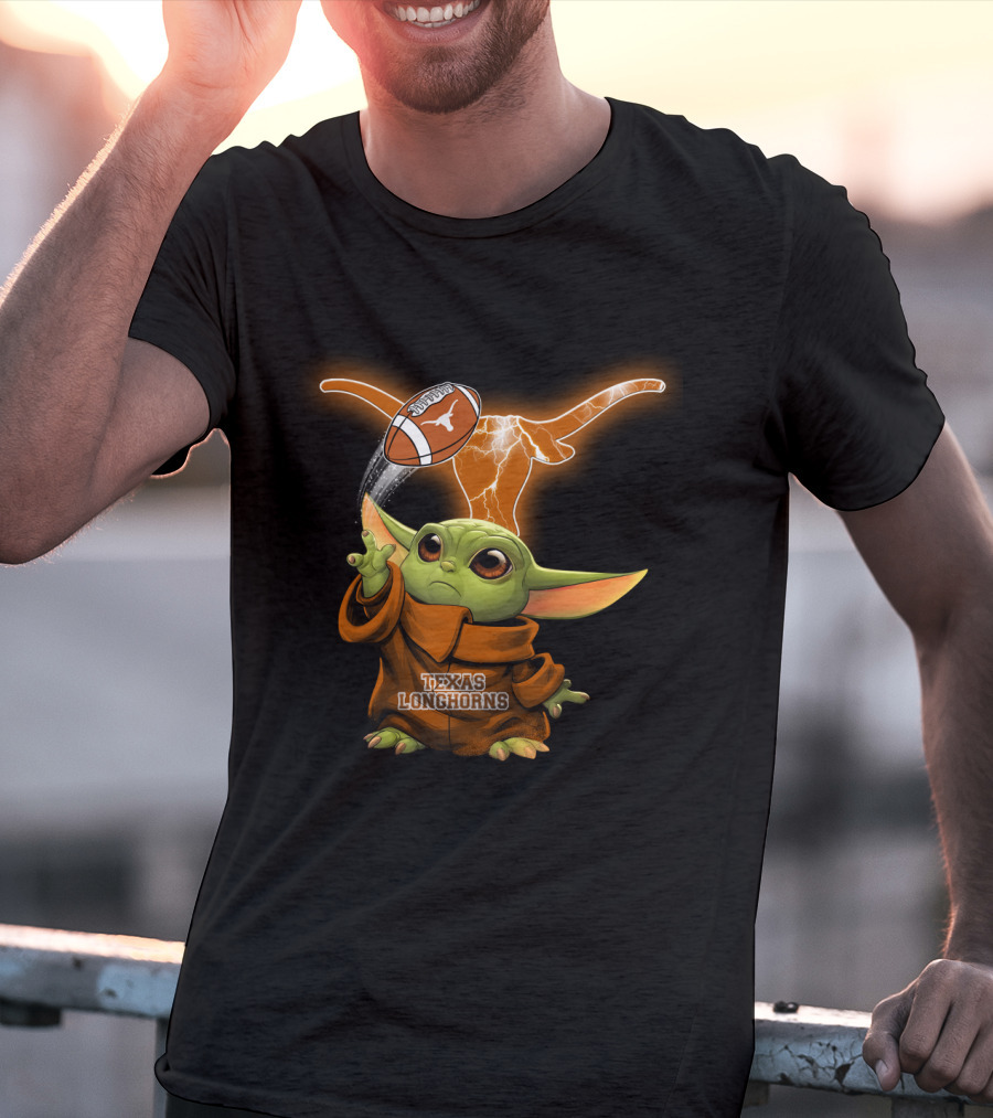 Texas Longhorns Baby Yoda Football Magic T-Shirt