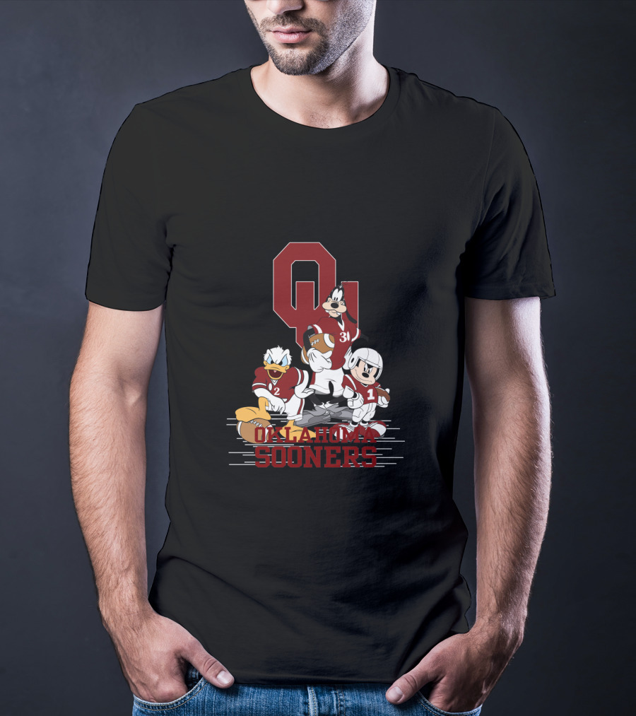 Oklahoma Sooners Disney Characters Football Team Collaboration Chtnca10012 T-Shirt