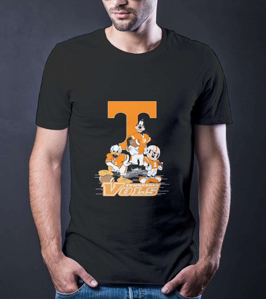 Tennessee Vols T Logo Donald Goofy Mickey Football Players T-Shirt