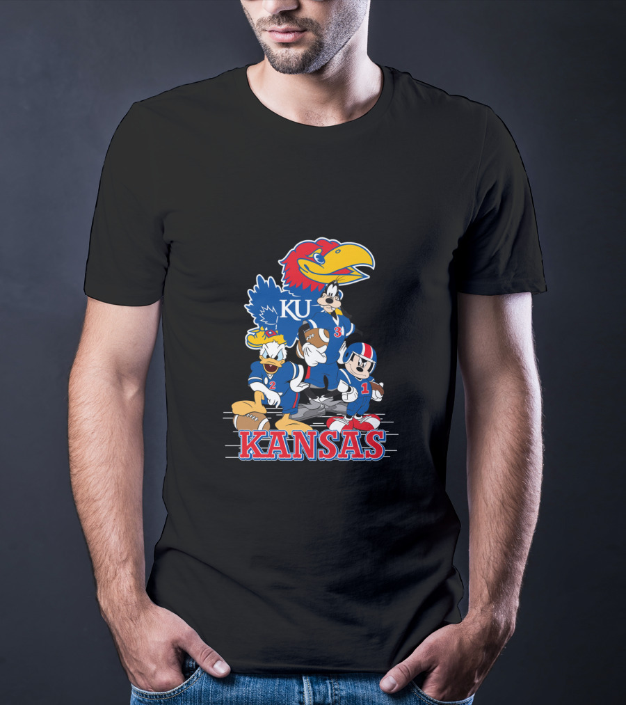 Kansas Ku Jayhawks Disney Characters Football Team Collab T-Shirt