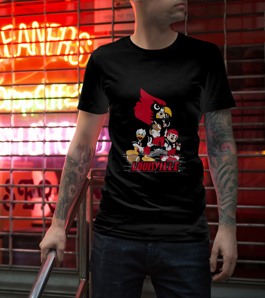 Louisville Cardinals Disney Characters Mickey Donald Goofy Football T-Shirt