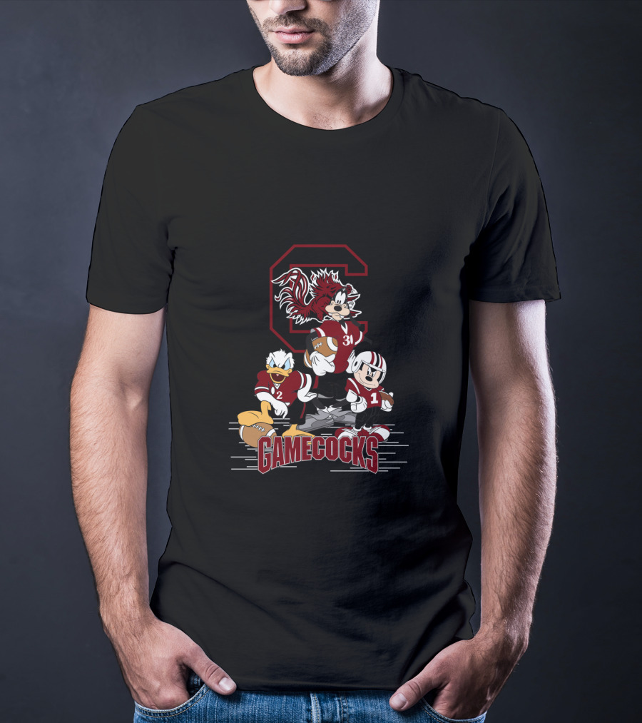 Chtnca10027 South Carolina Gamecocks Mickey Mouse Donald Duck Goofy Football T-Shirt