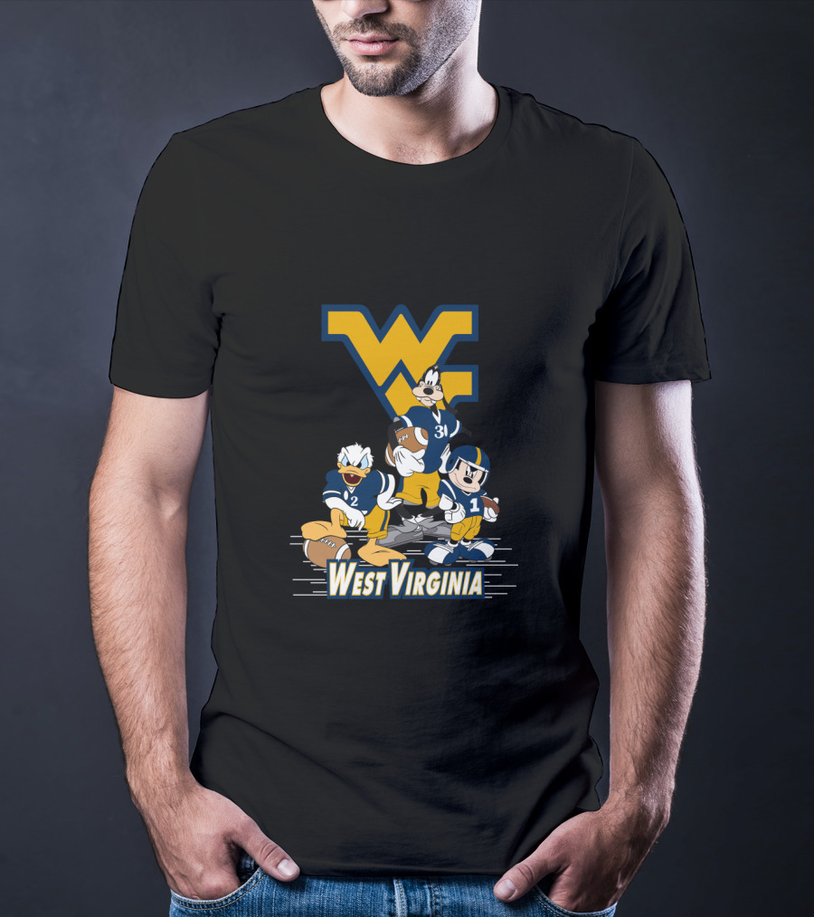 Disney Characters West Virginia Football Team Mickey Donald Goofy Wvu T-Shirt
