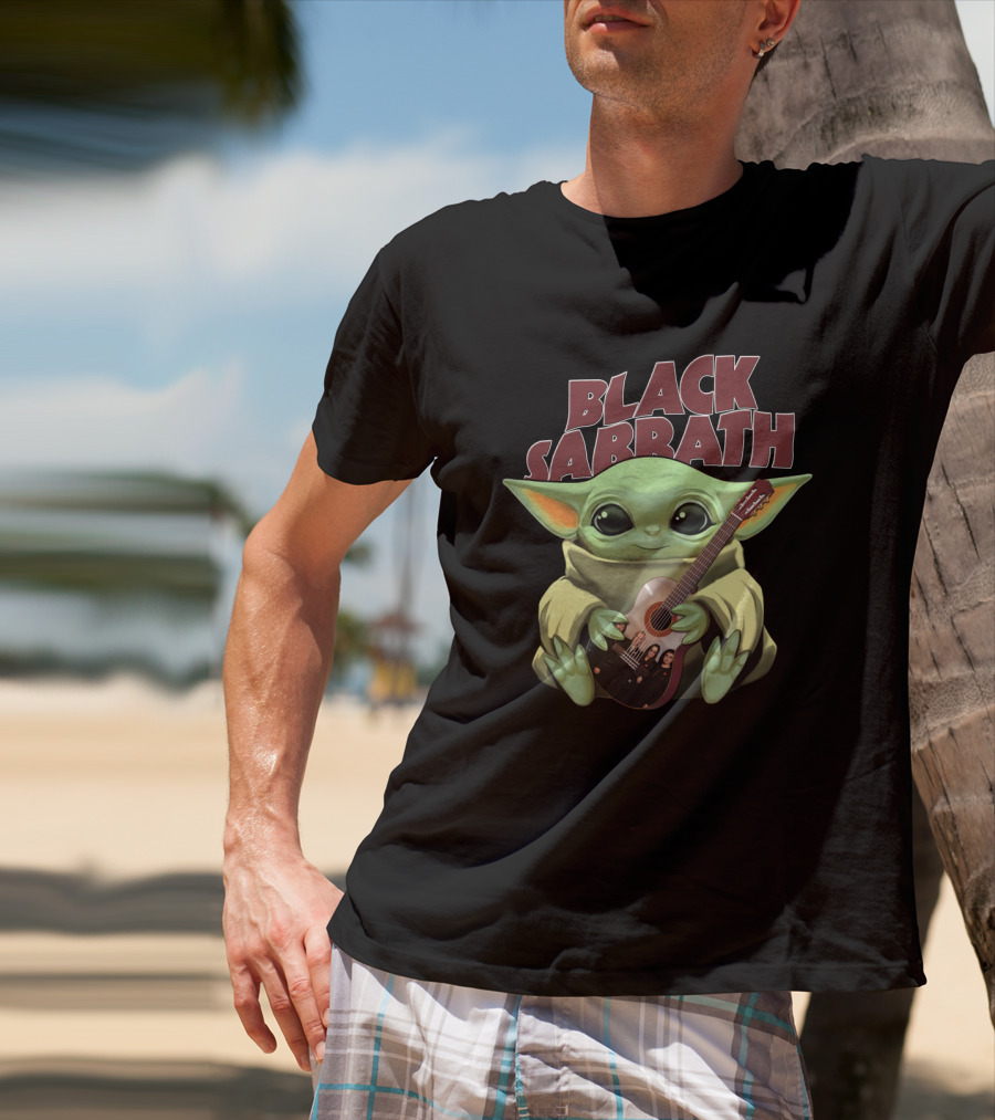 YODA Black Sabbath Cute Baby Holding Guitar T-Shirt