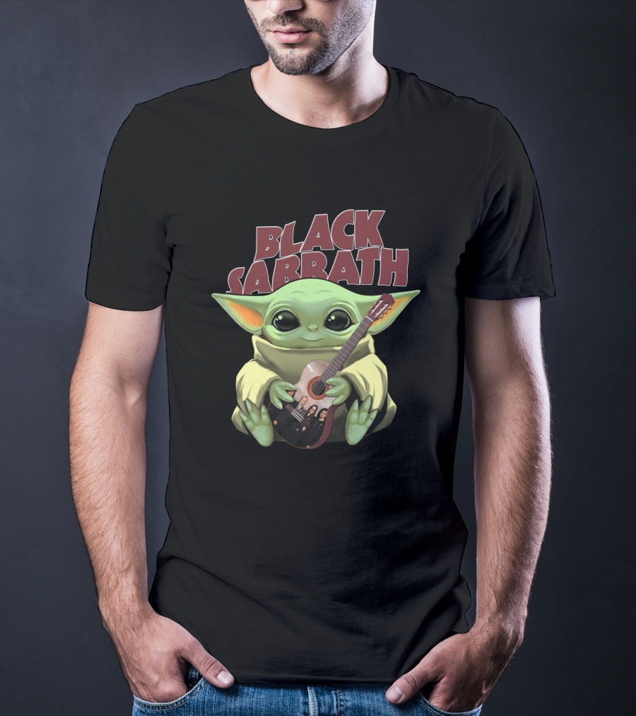 YODA Black Sabbath Cute Baby Holding Guitar T-Shirt
