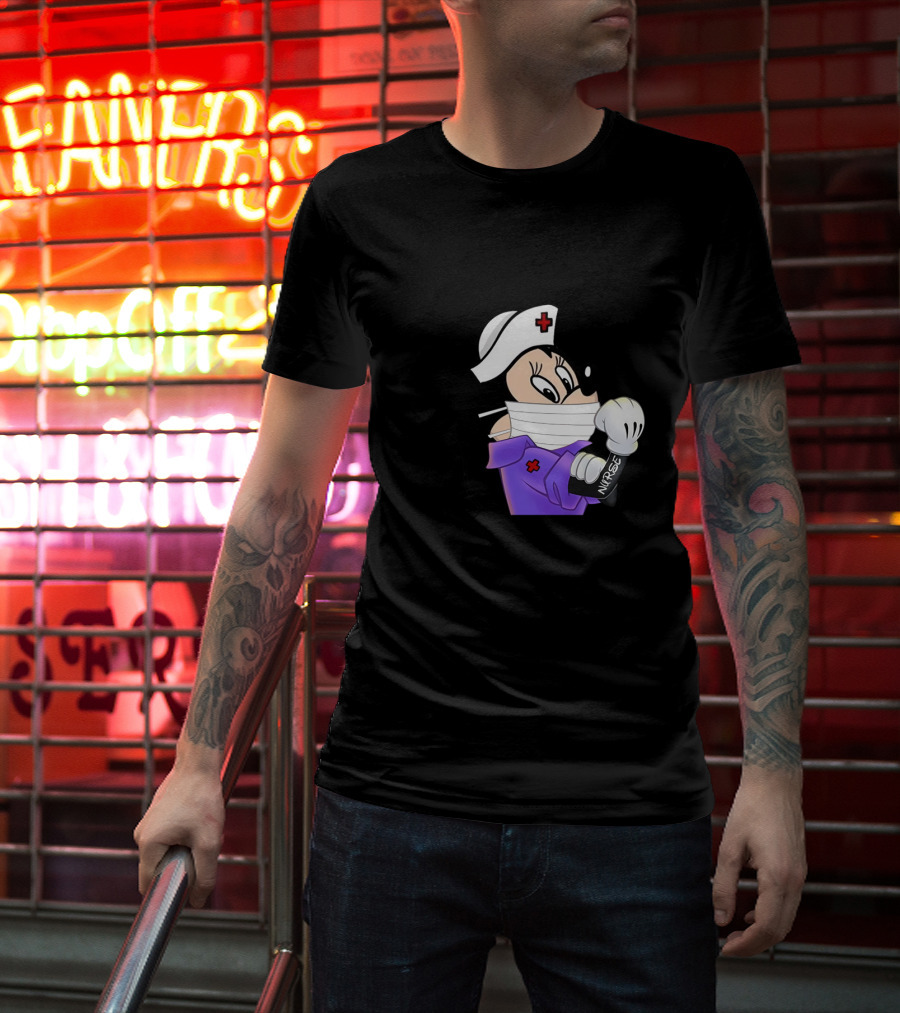 Mickey Nurse Character In Medical Uniform With Mask And Gloves T-Shirt