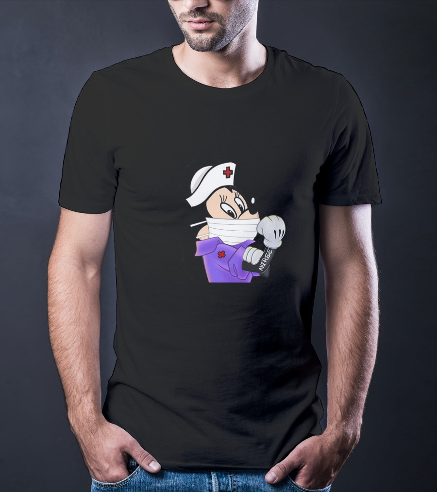 Mickey Nurse Character In Medical Uniform With Mask And Gloves T-Shirt