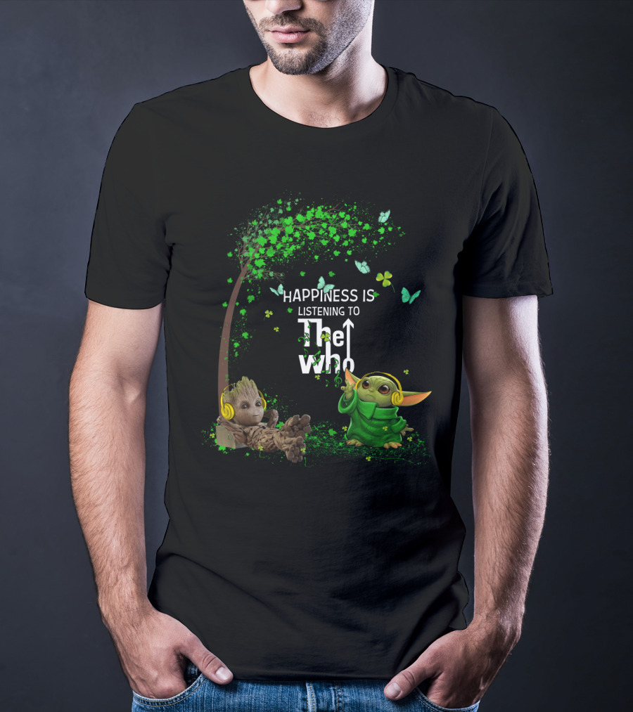 Happiness Is Listening To The Who With Baby Alien Figures And Headphones T-Shirt