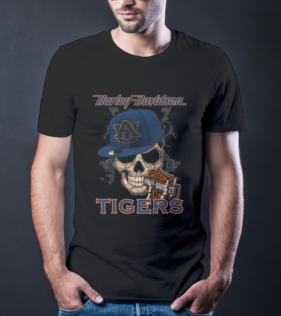 Harley Davidson Auburn Tigers Skull With Cap T-Shirt