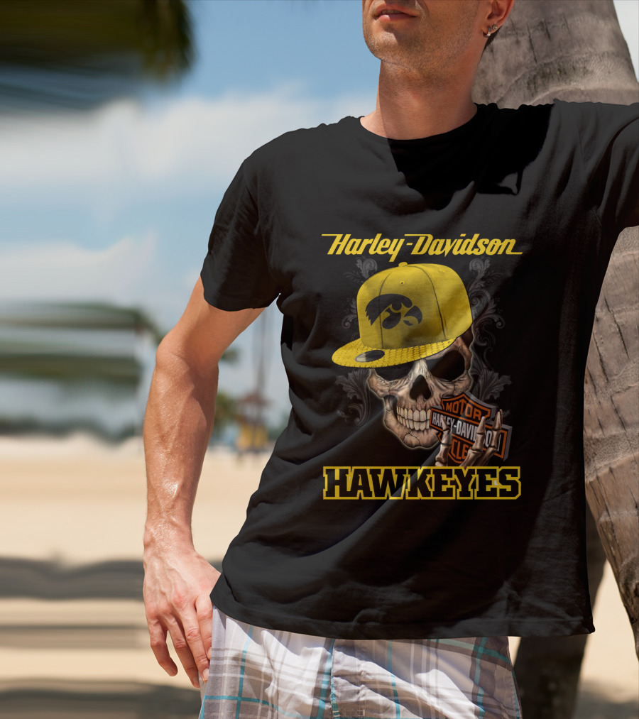 Harley Davidson Skull Iowa Hawkeyes T-Shirt