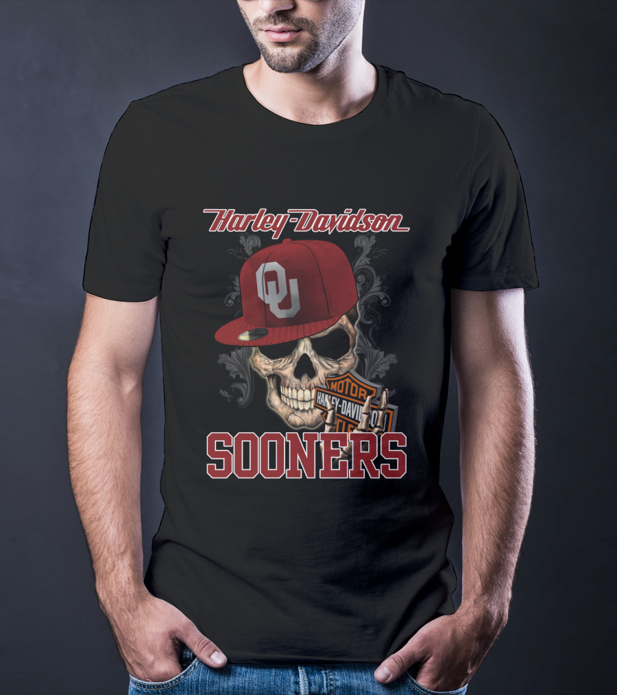 Harley Davidson Skull With Oklahoma Sooners Helmet T-Shirt