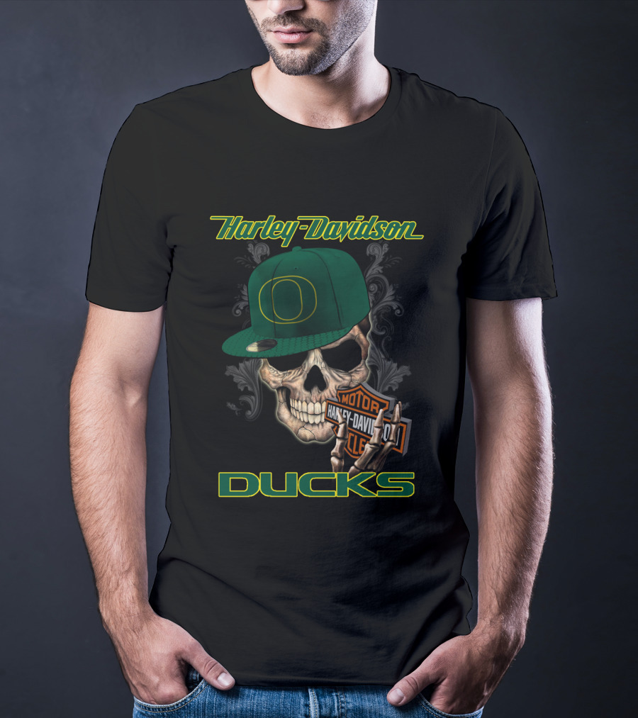 Harley Davidson Skull Oregon Ducks Hat T-Shirt