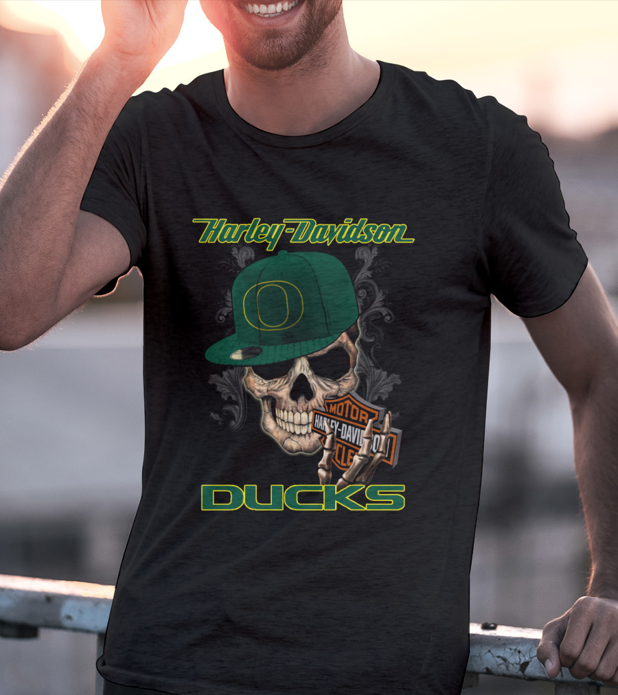 Harley Davidson Skull Oregon Ducks Hat T-Shirt